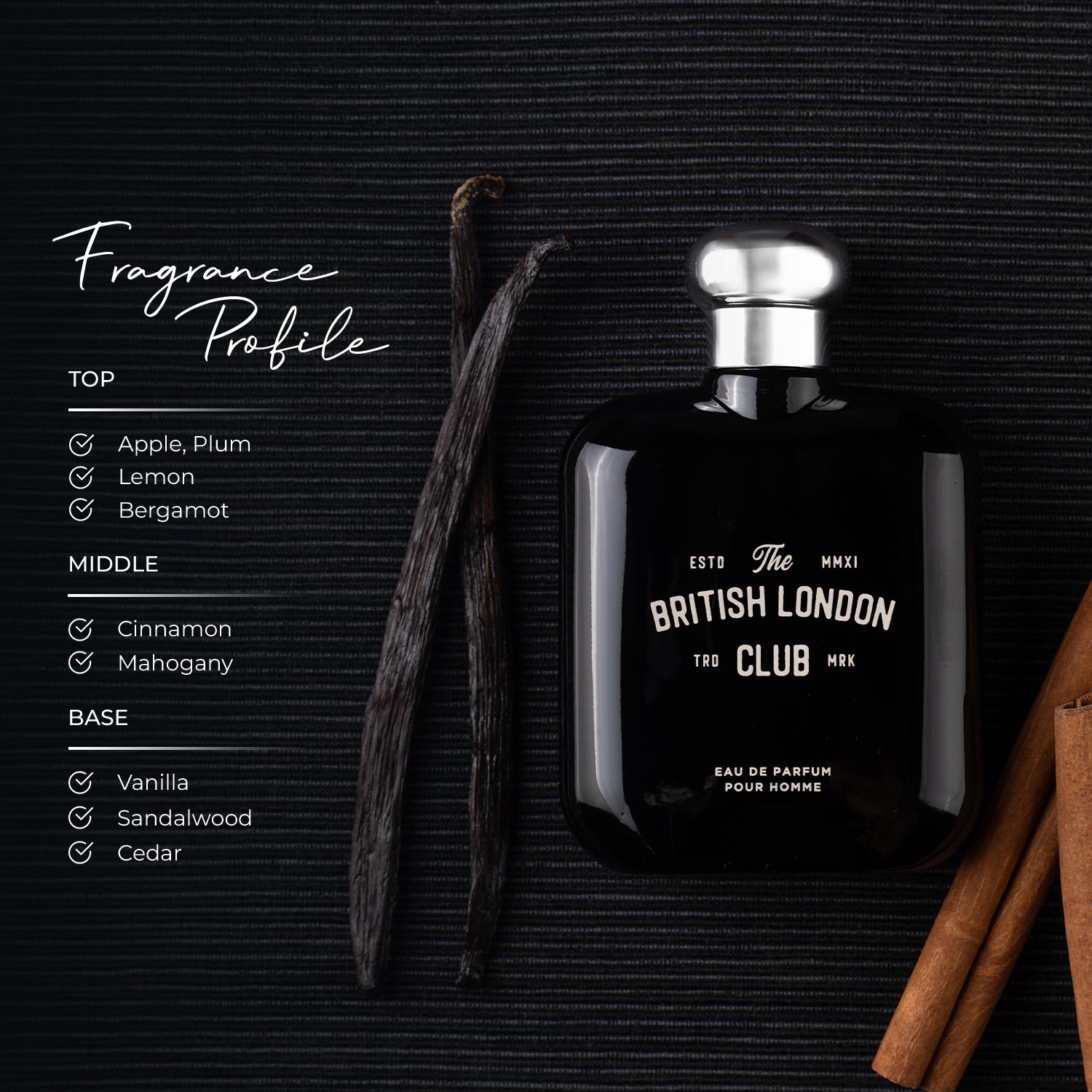 The British London Club Black Perfume For Men EDP 100ml | Laurelle London